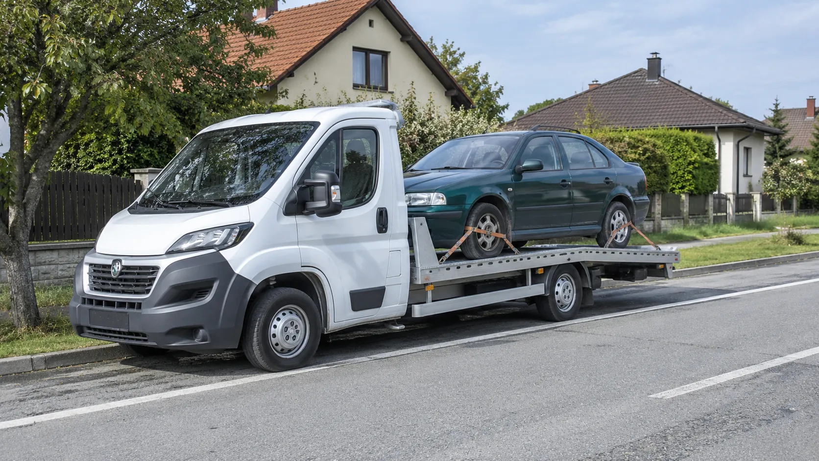 Odtahové vozidlo s bezpečně upevněnou Škodou Octavia